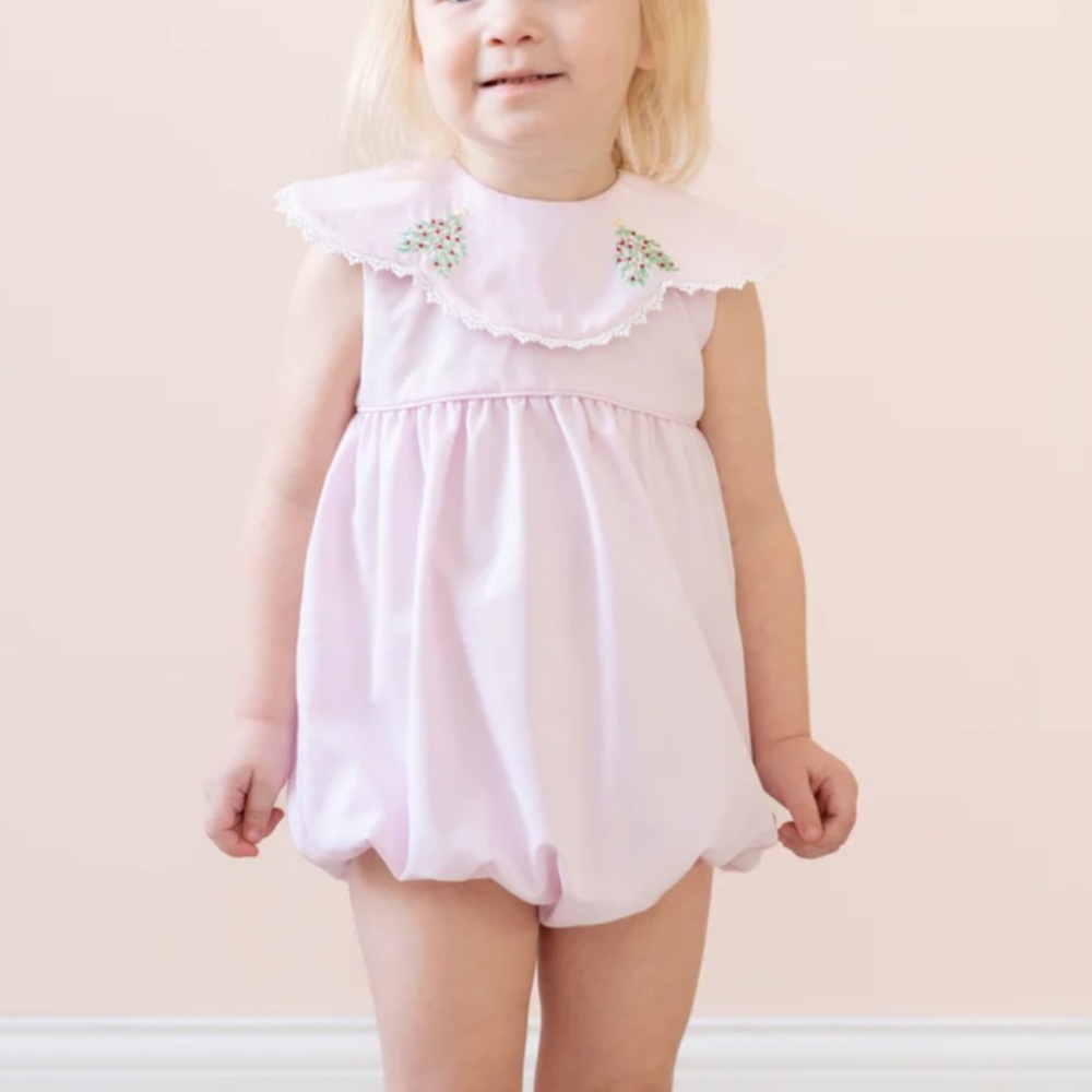 Pink Girls' Bubble One-Piece Romper with Peter Pan Collar